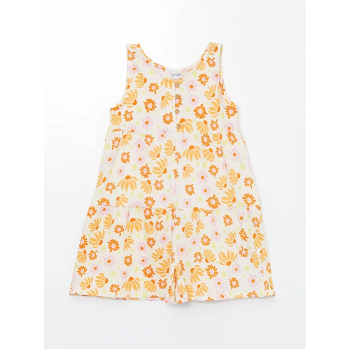 LCW Kids EKRU Bisiklet Yaka Çiçekli Kız Çocuk Tulum