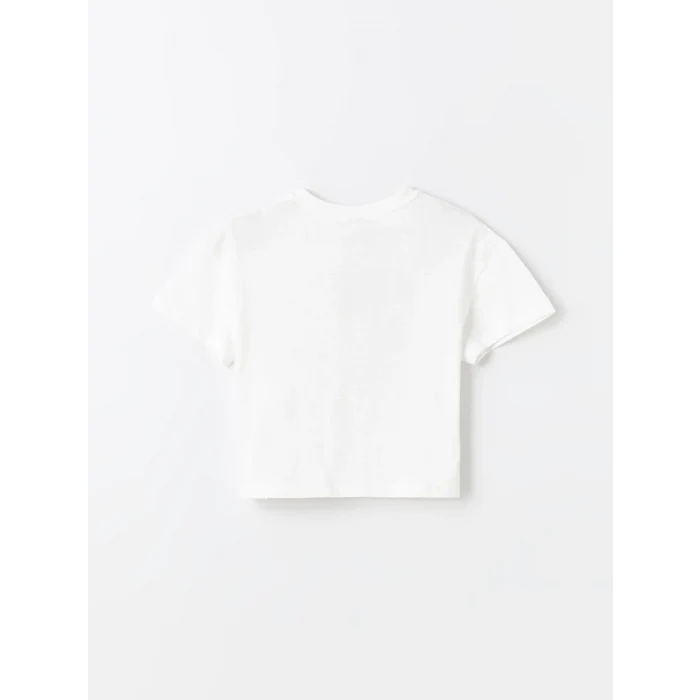 LCW Kids EKRU Bisiklet Yaka Baskılı Kısa Kollu Kız Çocuk Tişört ve Pantolon