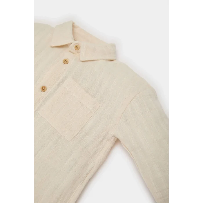 Defacto E5317 Ekru Erkek Bebek 2li Takım Uzun Kollu Gömlek Beli Lastikli Pantolon