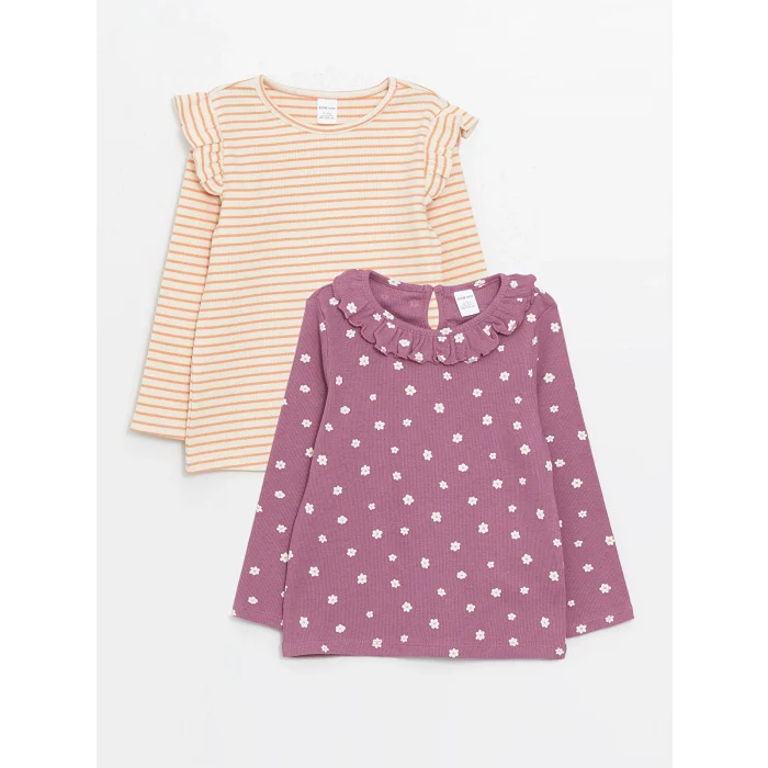 LCW Kids MOR Bisiklet Yaka Uzun Kollu Kız Bebek Bluz 2li