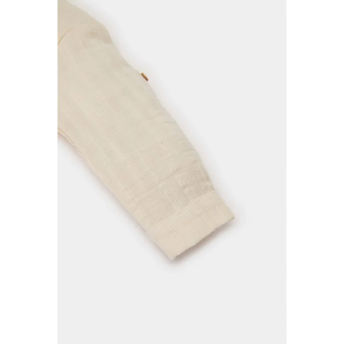 Defacto E5317 Ekru Erkek Bebek 2li Takım Uzun Kollu Gömlek Beli Lastikli Pantolon