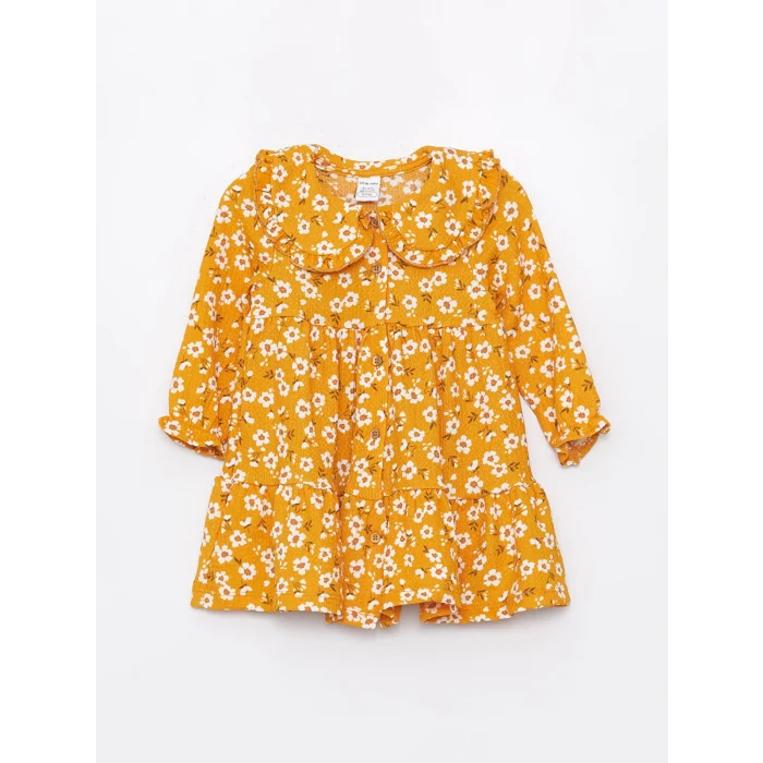 LCW baby SARI Gömlek Yaka Çiçekli Kız Bebek Elbise