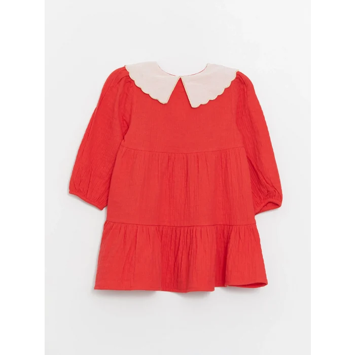 LCW Kids KIRMIZI Bebe Yaka Uzun Kollu Kız Bebek Elbise