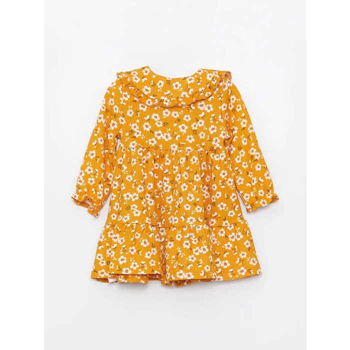 LCW baby SARI Gömlek Yaka Çiçekli Kız Bebek Elbise