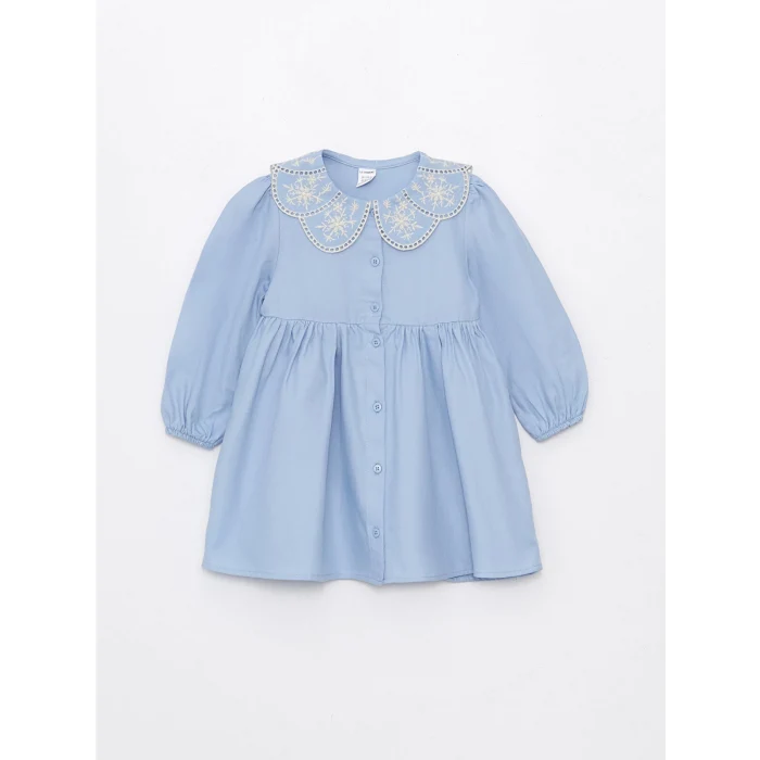 LCW Kids MAVİ Bebe Yaka Uzun Kollu Kız Bebek Elbise