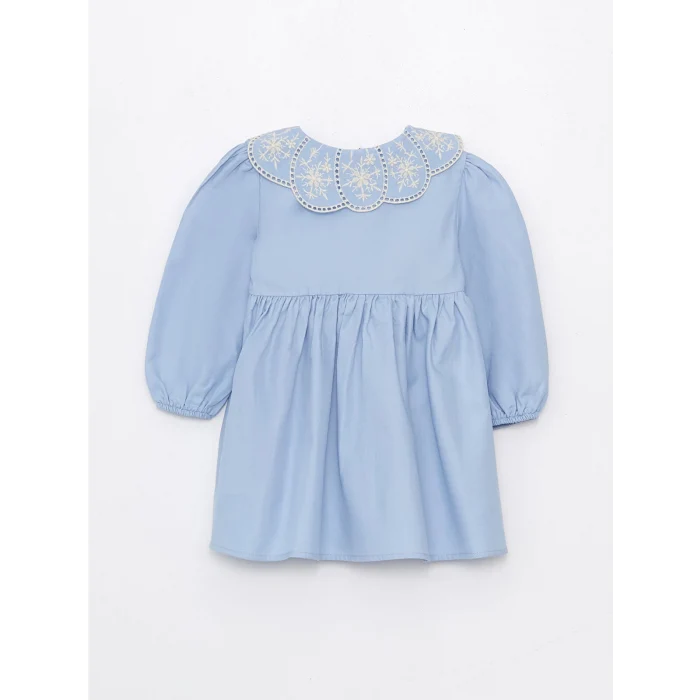 LCW Kids MAVİ Bebe Yaka Uzun Kollu Kız Bebek Elbise