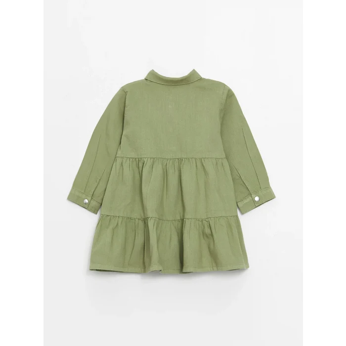 LCW Kids YEŞİL Gömlek Yaka Uzun Kollu Kız Bebek Elbise