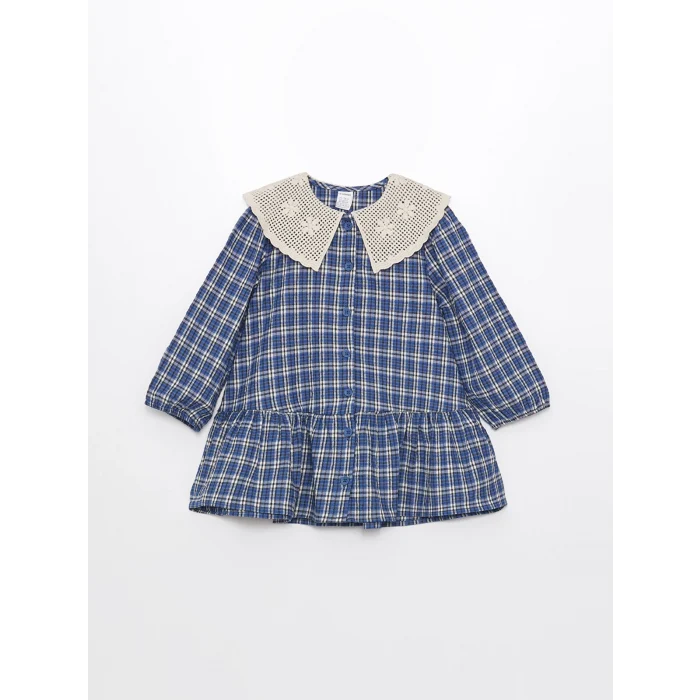 LCW Kids LACİVERT Bebe Yaka Uzun Kollu Kız Bebek Elbise