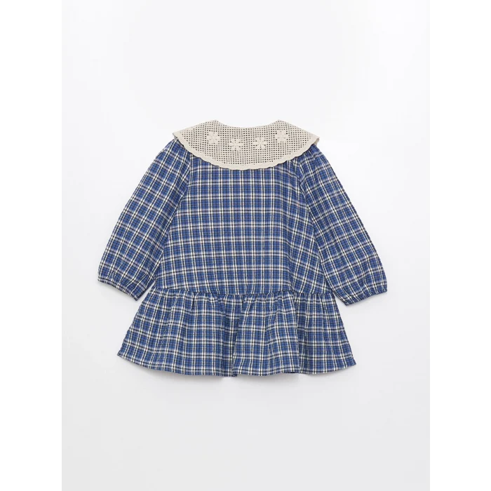 LCW Kids LACİVERT Bebe Yaka Uzun Kollu Kız Bebek Elbise