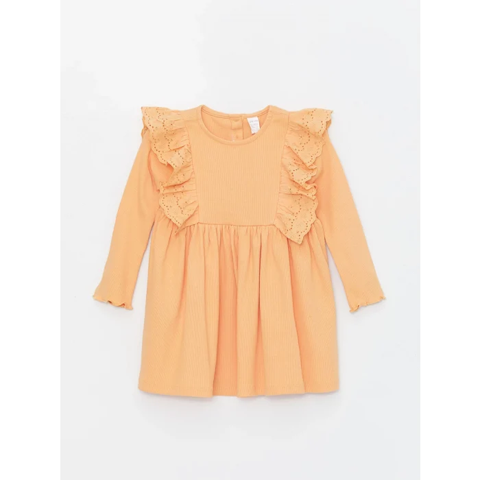 LCW Kids TURUNCU Bisiklet Yaka Uzun Kollu Basic Kız Bebek Elbise