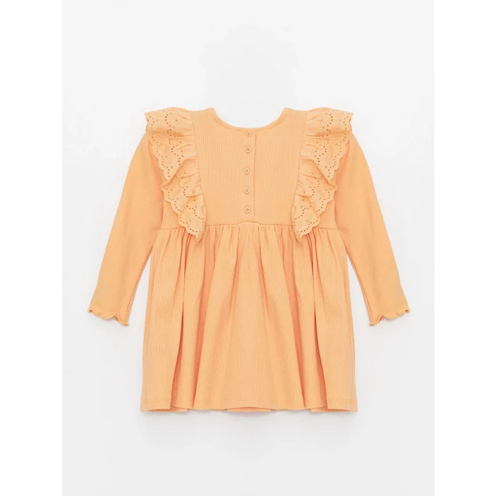 LCW Kids TURUNCU Bisiklet Yaka Uzun Kollu Basic Kız Bebek Elbise