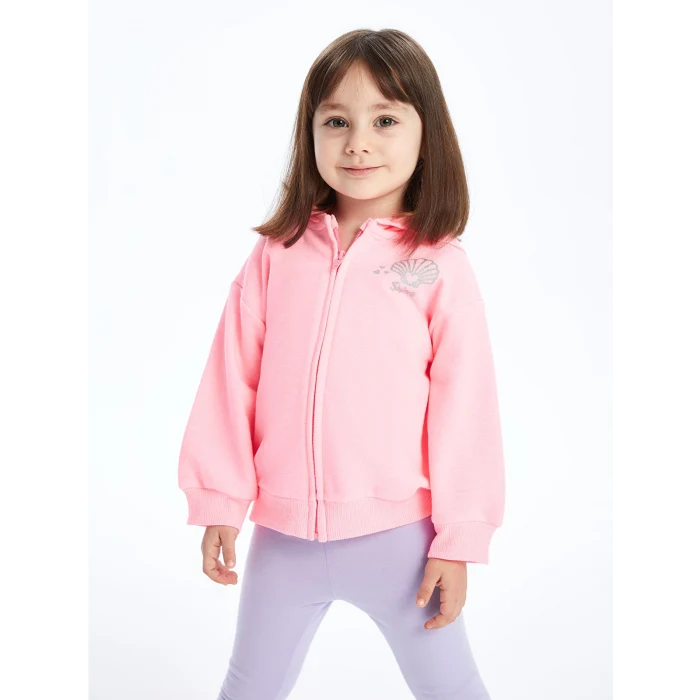 LCW Kids PEMBE Kapüşonlu Uzun Kollu Kız Bebek Fermuarlı Sweatshirt