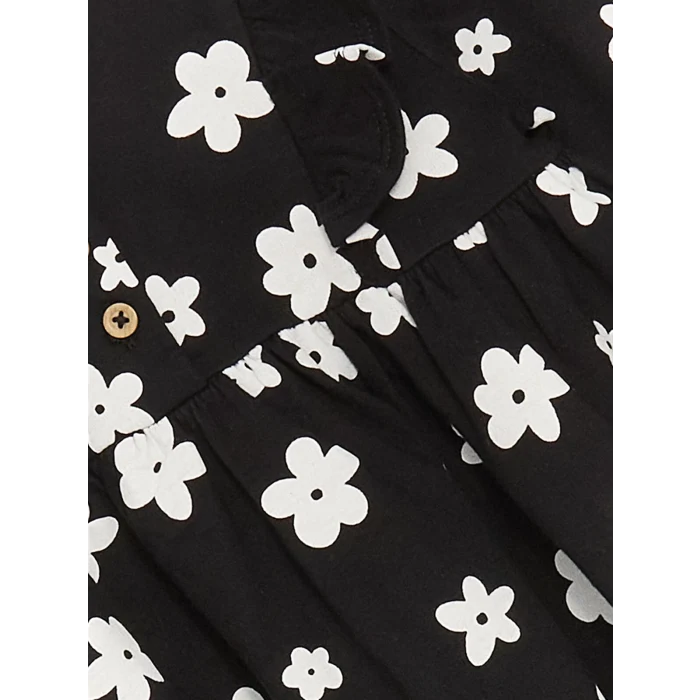 LCW Kids SİYAH Bisiklet Yaka Uzun Kollu Desenli Kız Bebek Elbise