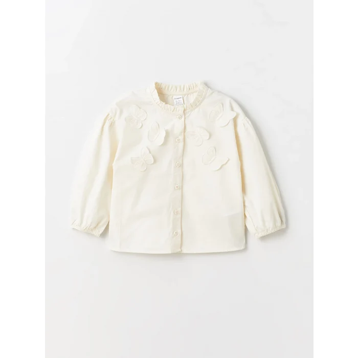 LCW Kids EKRU Bisiklet Yaka Uzun Kollu Kız Bebek Gömlek