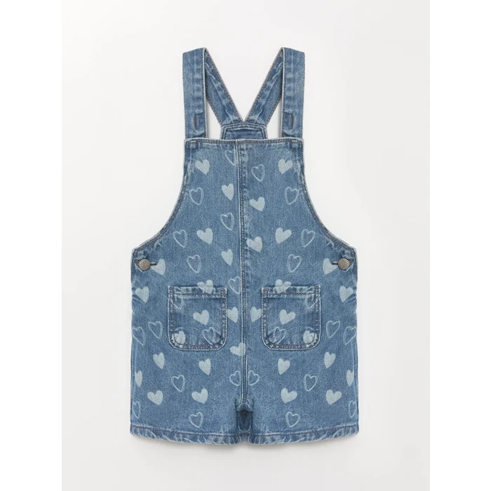 LCW Kids İNDİGO Kare Yaka Askılı Çiçekli Jean Bebek Solopet