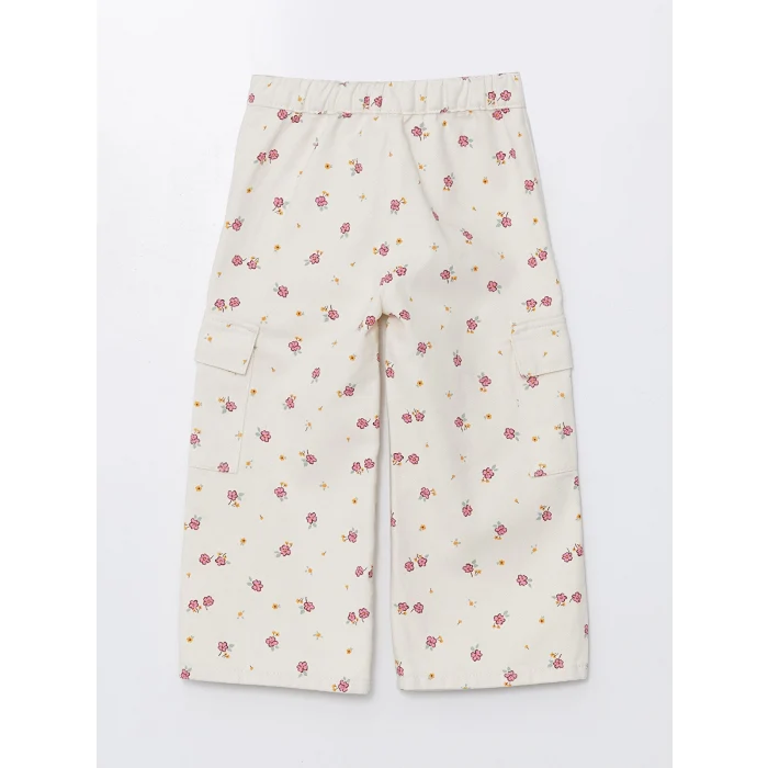 LCW Kids EKRU Beli Lastikli Çiçekli Kız Bebek Kargo Pantolon