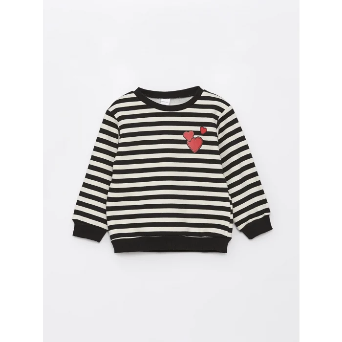 LCW Kids SİYAH Bisiklet Yaka Baskılı Kız Bebek Sweatshirt 2li