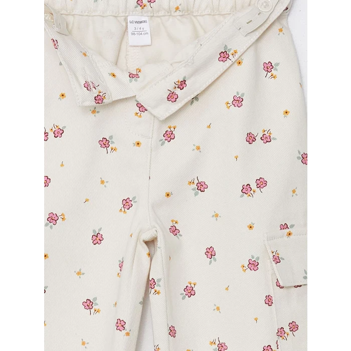 LCW Kids EKRU Beli Lastikli Çiçekli Kız Bebek Kargo Pantolon