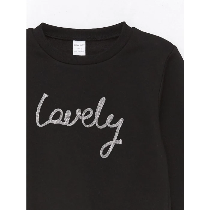 LCW Kids SİYAH Bisiklet Yaka Baskılı Kız Bebek Sweatshirt 2li