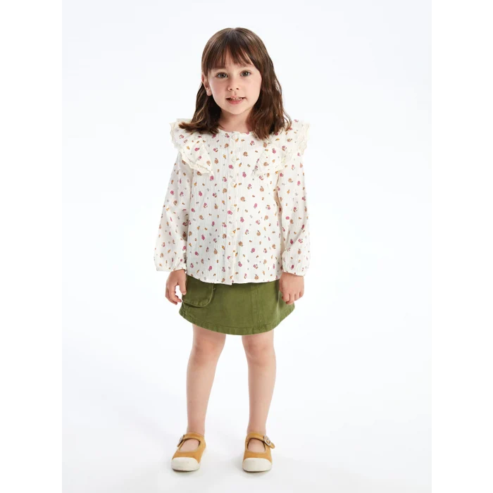 LCW Kids EKRU Bebe Yaka Uzun Kollu Çiçek Desenli Kız Bebek Gömlek