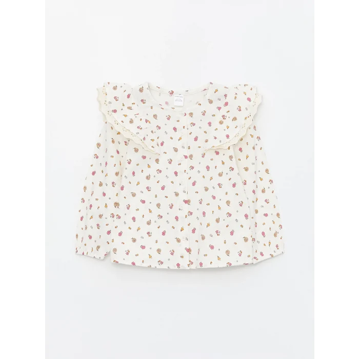 LCW Kids EKRU Bebe Yaka Uzun Kollu Çiçek Desenli Kız Bebek Gömlek
