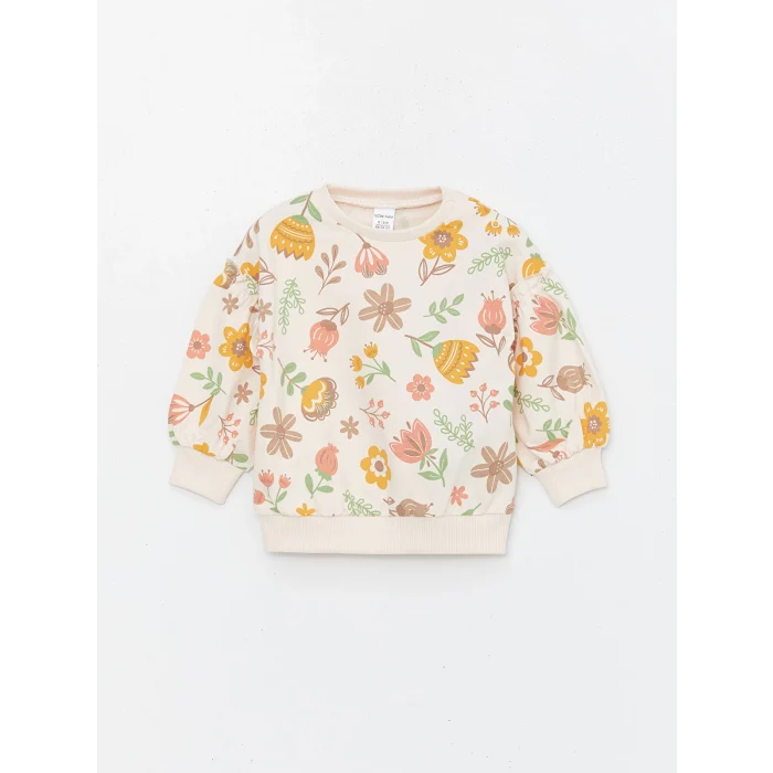 LCW baby EKRU Bisiklet Yaka Uzun Kollu Kız Bebek Sweatshirt ve Tayt 2li Takım