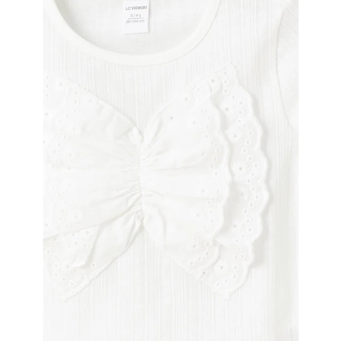 LCW Kids EKRU Bisiklet Yaka Kısa Kollu Kız Bebek Bluz ve Tayt 2li Takım