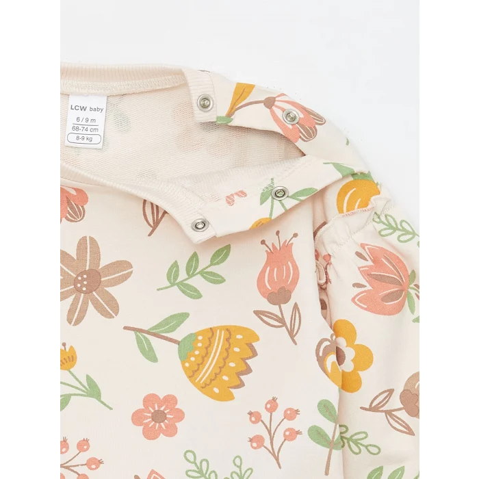 LCW baby EKRU Bisiklet Yaka Uzun Kollu Kız Bebek Sweatshirt ve Tayt 2li Takım