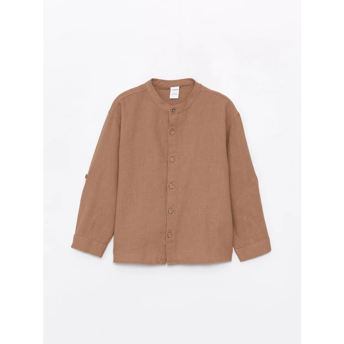 LCW Kids KAHVERENGİ Uzun Kollu Basic Erkek Bebek Gömlek