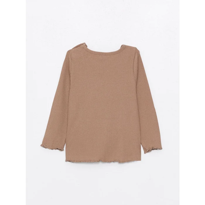 LCW baby EKRU Kare Yaka Çizgili Kız Bebek Elbise ve Tişört 2li Takım