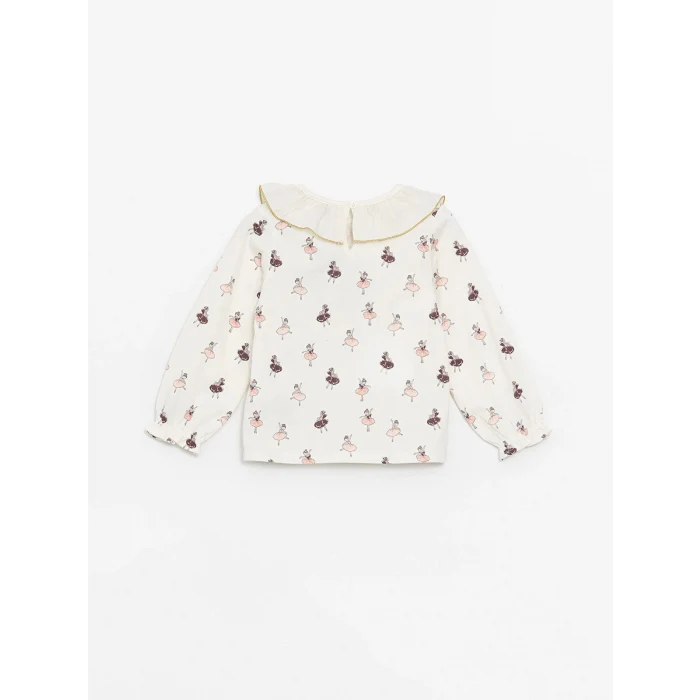 LCW Kids EKRU Bisiklet Yaka Uzun Kollu Baskılı Kız Bebek Bluz ve Tayt Pantolon 2li Takım