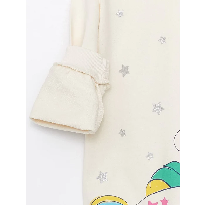 LCW Kids EKRU Bisiklet Yaka Uzun Kollu Kız Bebek Sweatshirt ve Eşofman Alt 2li Takım