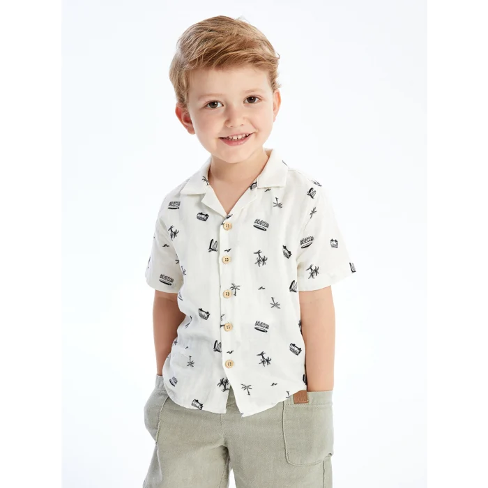 LCW Kids BEJ Resort Yaka Kısa Kollu Erkek Bebek Baskılı Gömlek