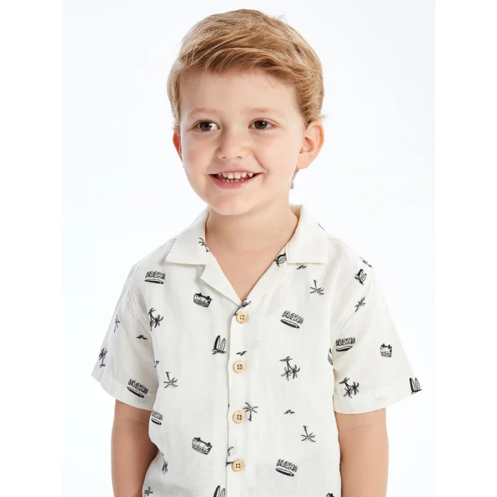 LCW Kids BEJ Resort Yaka Kısa Kollu Erkek Bebek Baskılı Gömlek