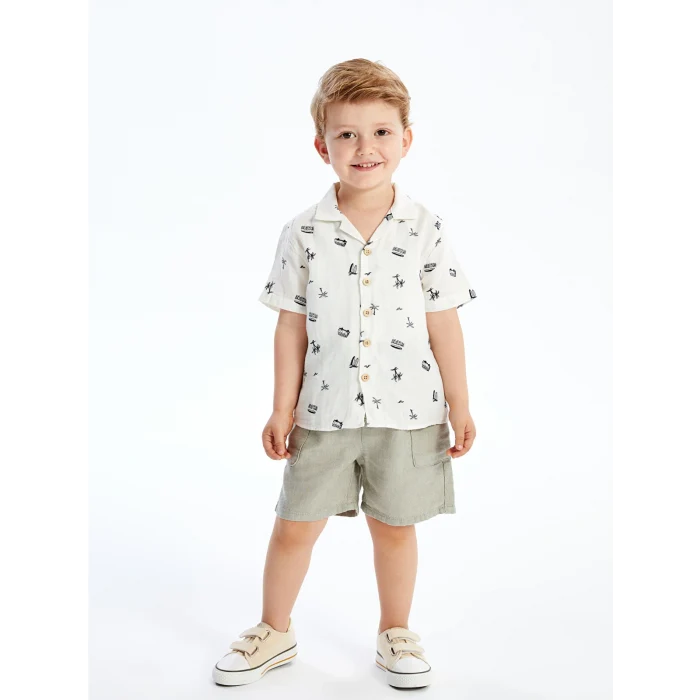 LCW Kids BEJ Resort Yaka Kısa Kollu Erkek Bebek Baskılı Gömlek