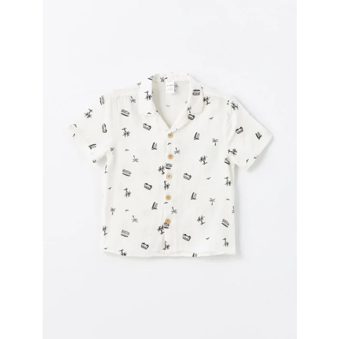 LCW Kids BEJ Resort Yaka Kısa Kollu Erkek Bebek Baskılı Gömlek
