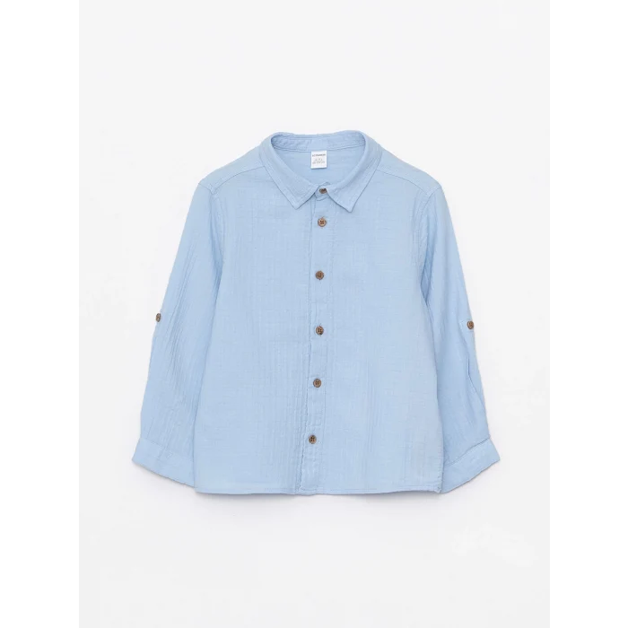 LCW Kids MAVİ Uzun Kollu Basic Erkek Bebek Gömlek