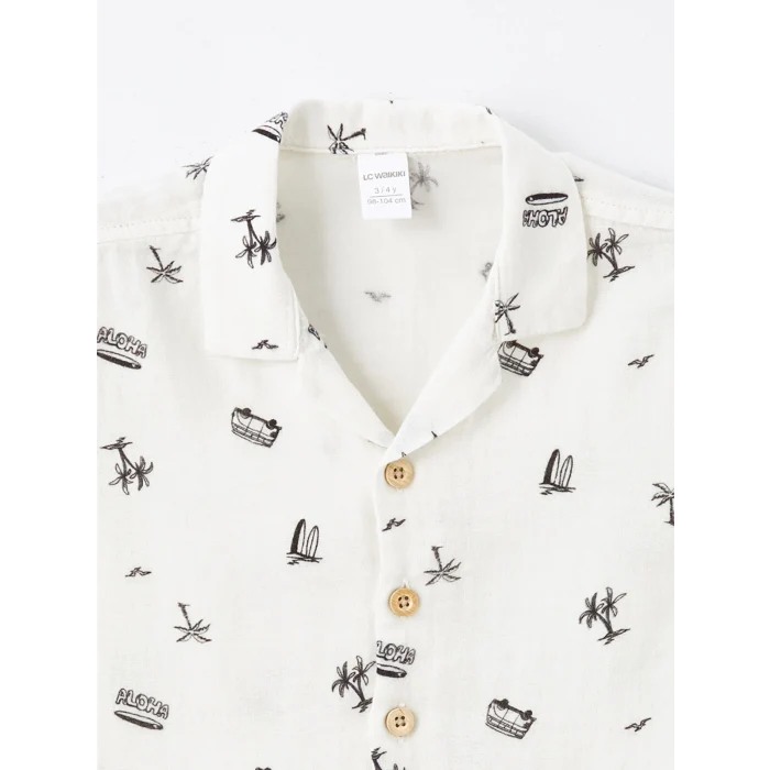 LCW Kids BEJ Resort Yaka Kısa Kollu Erkek Bebek Baskılı Gömlek