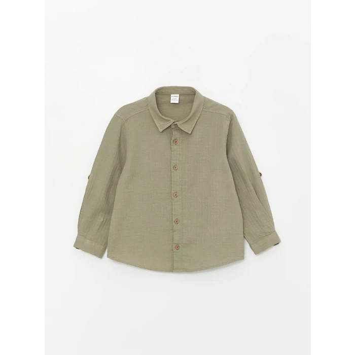 LCW Kids YEŞİL Uzun Kollu Basic Erkek Bebek Gömlek