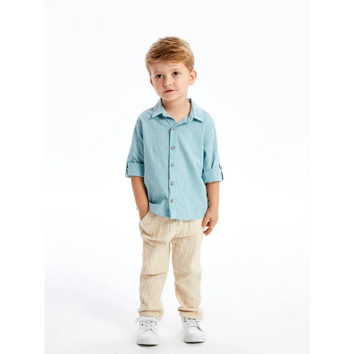 LCW Kids MAVİ Uzun Kollu Çizgili Erkek Bebek Gömlek