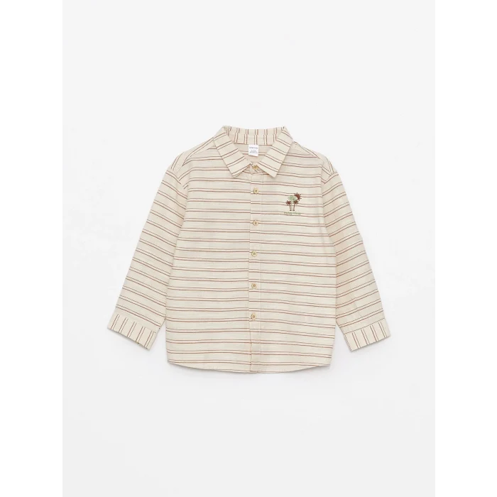 LCW Kids EKRU Uzun Kollu Çizgili Erkek Bebek Gömlek