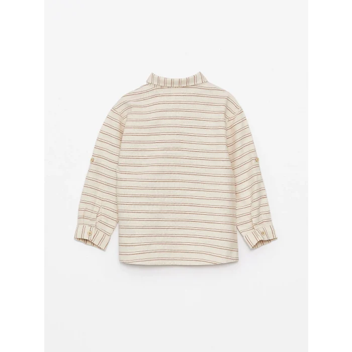 LCW Kids EKRU Uzun Kollu Çizgili Erkek Bebek Gömlek