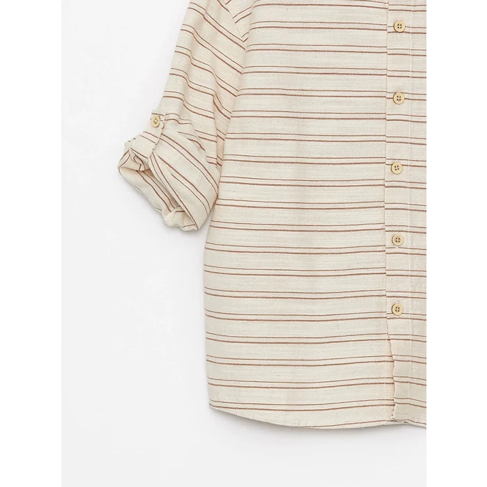 LCW Kids EKRU Uzun Kollu Çizgili Erkek Bebek Gömlek