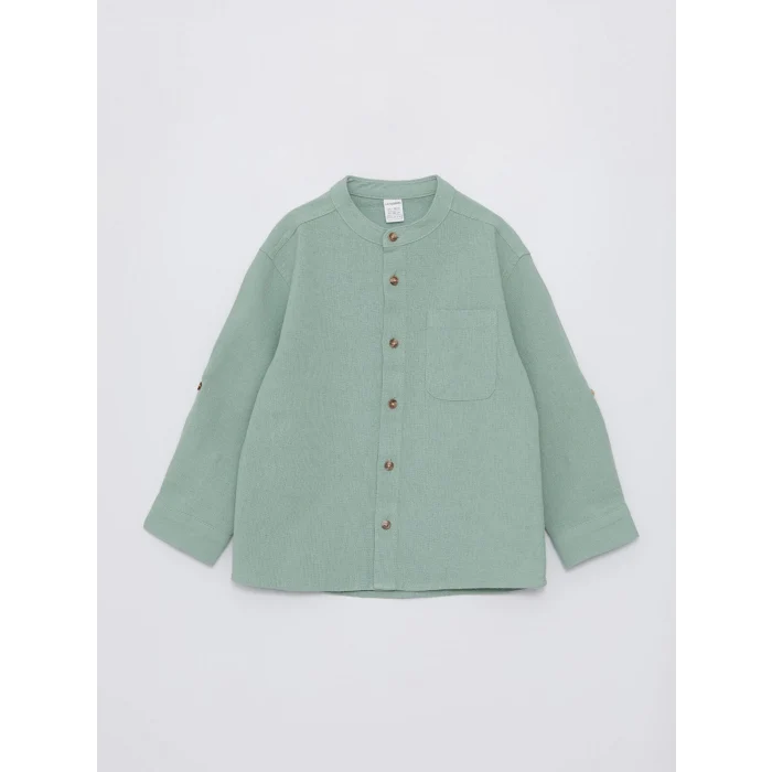 LCW Kids YEŞİL Hakim Yaka Uzun Kollu Basic Erkek Bebek Gömlek