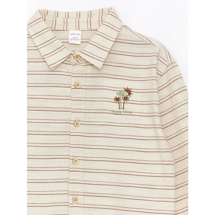 LCW Kids EKRU Uzun Kollu Çizgili Erkek Bebek Gömlek