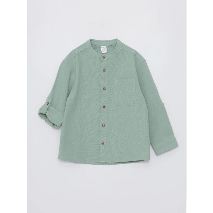 LCW Kids YEŞİL Hakim Yaka Uzun Kollu Basic Erkek Bebek Gömlek