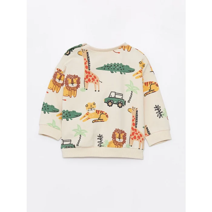 LCW baby EKRU Bisiklet Yaka Uzun Kollu Baskılı Erkek Bebek Sweatshirt ve Eşofman Altı 2li Takım