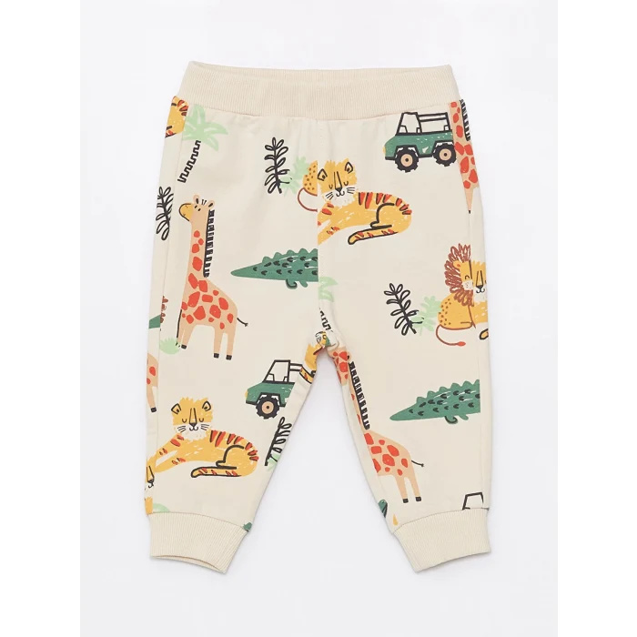 LCW baby EKRU Bisiklet Yaka Uzun Kollu Baskılı Erkek Bebek Sweatshirt ve Eşofman Altı 2li Takım