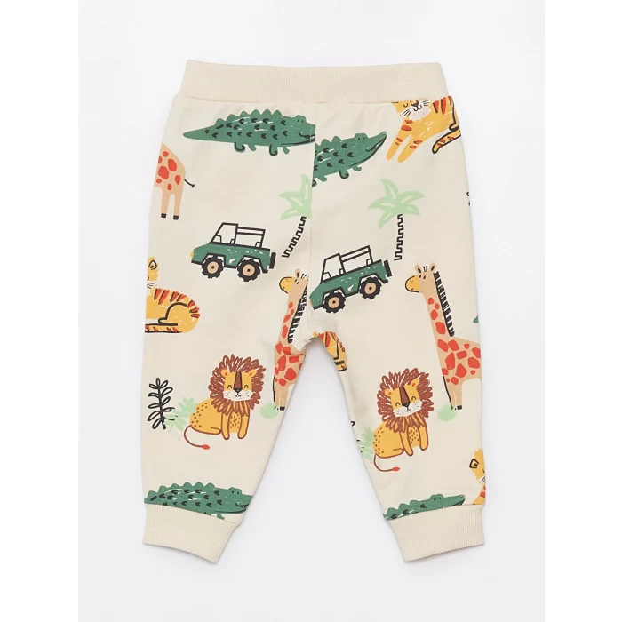 LCW baby EKRU Bisiklet Yaka Uzun Kollu Baskılı Erkek Bebek Sweatshirt ve Eşofman Altı 2li Takım