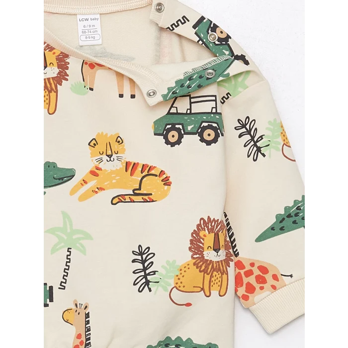 LCW baby EKRU Bisiklet Yaka Uzun Kollu Baskılı Erkek Bebek Sweatshirt ve Eşofman Altı 2li Takım